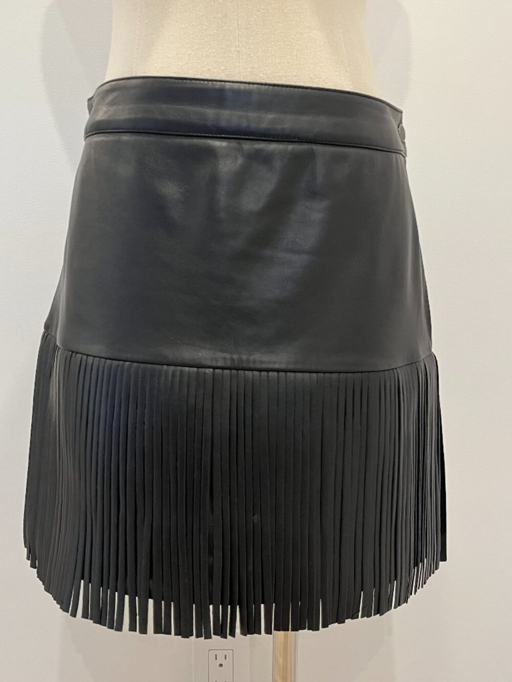 Zadig & Voltaire Black Fringe Leather Mini Skirt Size FR 38